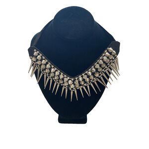 Vtg Fashion Jewelry Black Spikes & Rhinestones Gothic Choker Necklace Handmade